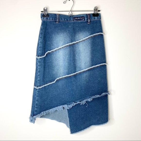 Vintage Y2k Junaly Asymmetrical Denim Midi Skirt - Picture 13 of 13
